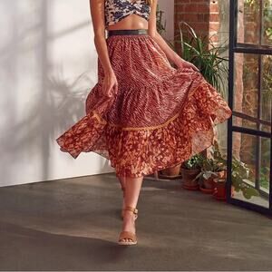 Sachin & Babi Skirt Boho Briana Tribal Brown Zebra Print Size XL NWT